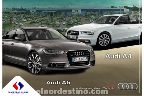 Gran exhibición de automóviles de marca Audi para la venta en el estacionamiento de Shopping China de Pedro Juan Caballero